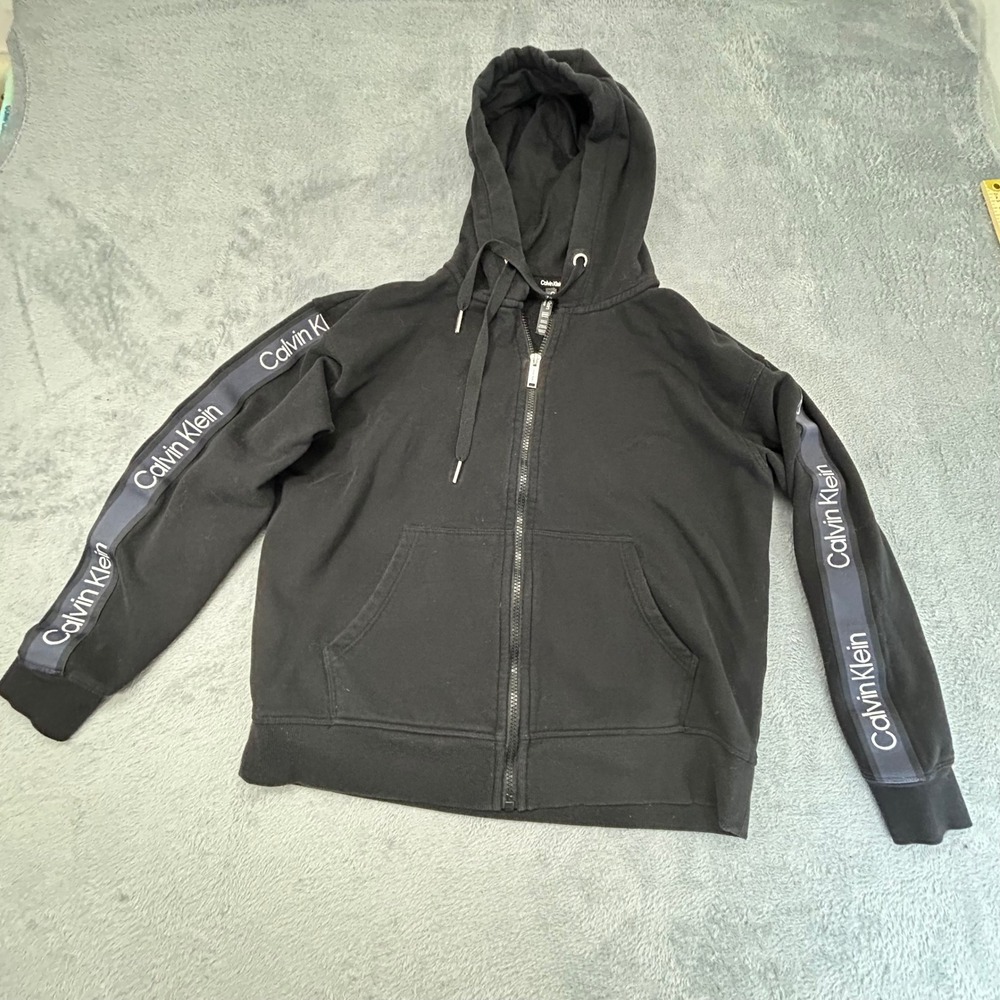 Calvin Klein Performance Women's Small Black Logo Tape‎ Full Zip Hoodie